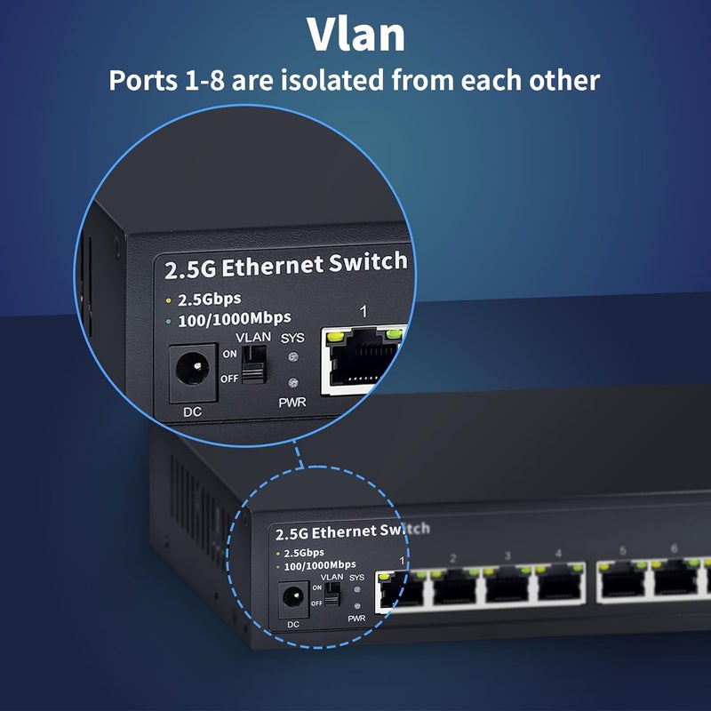 STEAMEMO 8-Port 2.5G Ethernet Switch with 10G SFP | Plug-and-Play Unmanaged Network Switch | 60Gbps Switching Capacity | Compatible with Gigabit/2.5Gb Multi-Gig for NAS, PC, Gaming & Home Office - Image 4